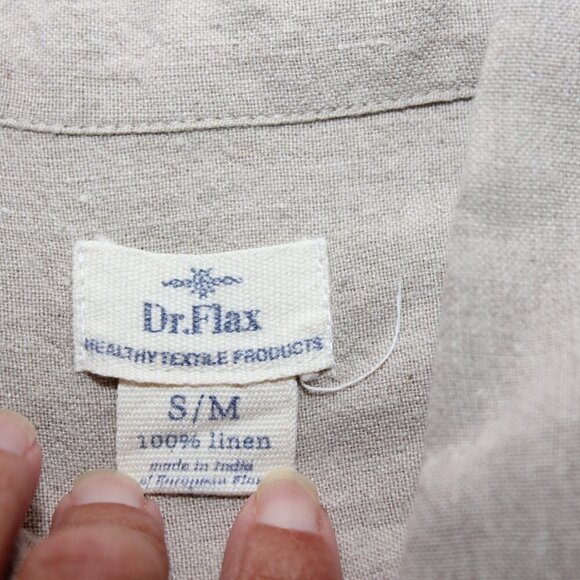 Dr. Flax Womens Linen Button Down Tunic with Pockets 3/4 Sleeve Size S/M Beige - Picture 4 of 9